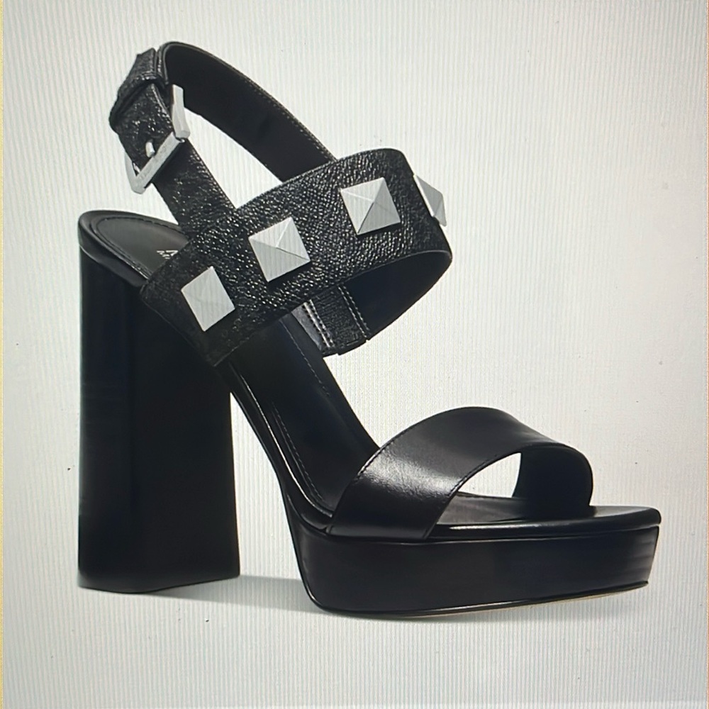 Michael Kors Wren Platform dress sandal with studs, black logo - Picture 2 of 10